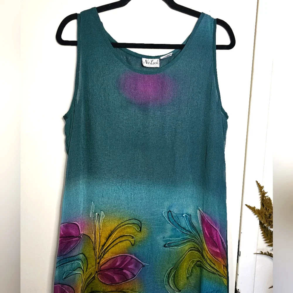 Vintage Maxi Semi-sheer Bird Print Beach Coverup Sleeveless Multicolor Dress - Picture 2 of 13